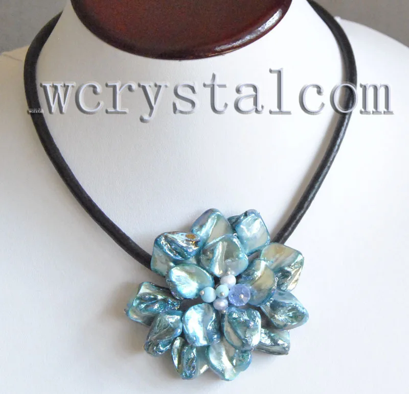 

Blue Baroque Shell Pearl One Flower Bloom Necklace