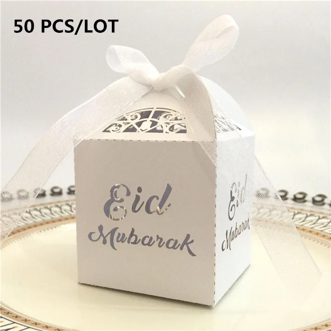 50 шт./лот 5 видов цветов Happy Eid Мубарак коробка конфет украшения для Рамадана бумажные подарочные коробки исламский мусульманский аль-Фитр Eid товары для вечеринок