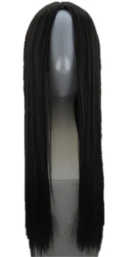 Czarne włosy syntetyczne włókno termoodporne prosto Hairpiece środkowa część kostium Cos-play Perruque Party Salon kobiet Hairsets