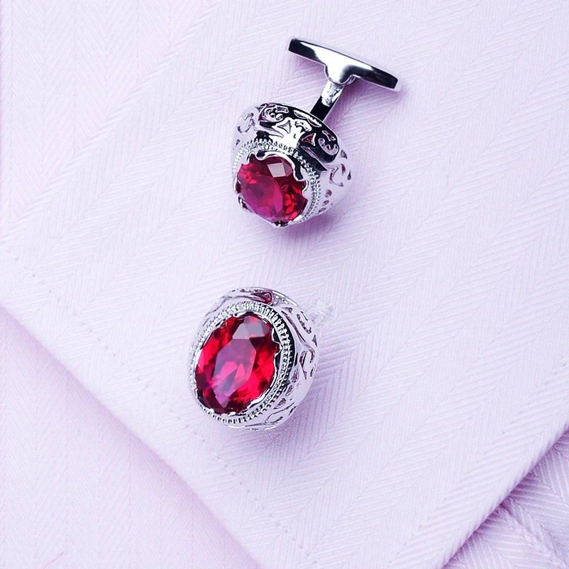 KFLK jewelry french shirt cufflink for men designer Brand Red Crystal Cuff link Button High Quality Luxury Wedding guests