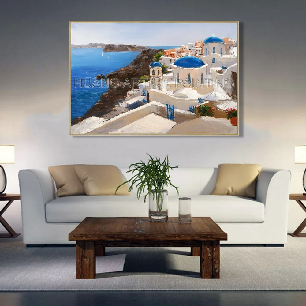 Santorini Greece Landscape Oil Painting Artist Hand-painted High Quality Greek Aegean Sea Oil Painting for Living Room Decor