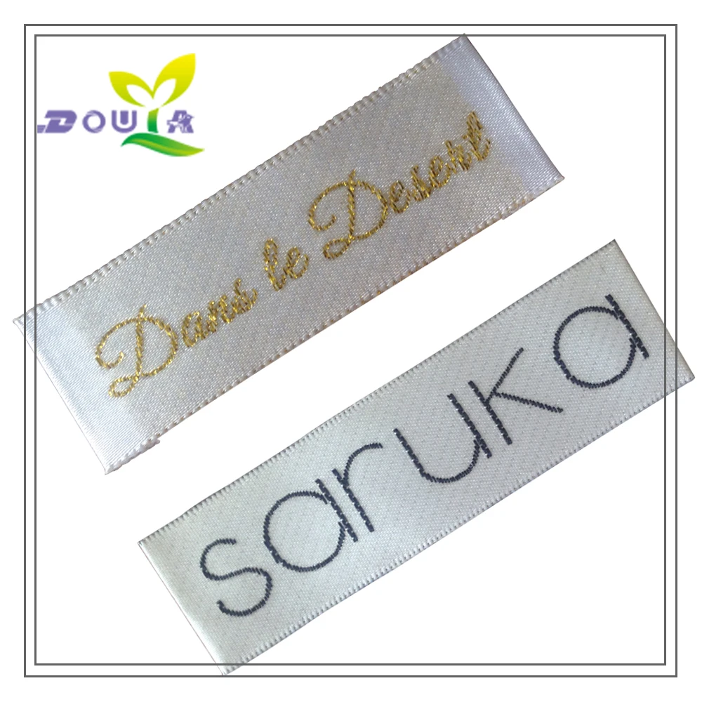 Customized Satin Woven Labels For Clothing Silk Garment Tags Gold Metal Logo Custom Embroidered Label Handmade Fabric Tag