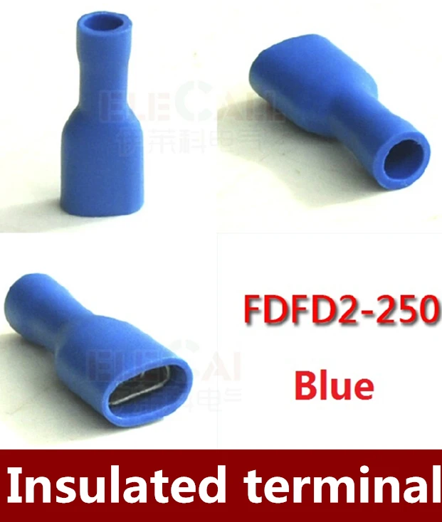 

Wholesale 1000PCS/LOT FDFD2-250 Fully Insulated Blue Female Electrical Spade Crimp Connector Terminals