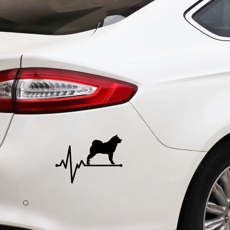 YJZT 14.5CM*10.6CM Akita Lifeline Dog Heartbeat Vinyl Black/Silver  Car Stickers C22-1143