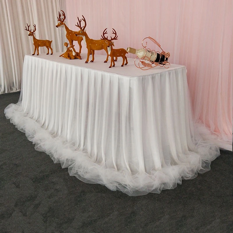 Chiffon Organza Wedding Table Skirt for Table Cloth Party Wedding Birthday Party Baby Shower Banquet Decoration Table Skirting