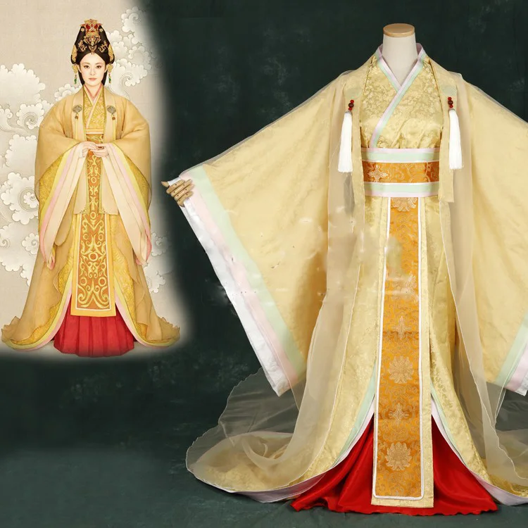 Wanhuazui 2015 Newest TV Play Legend of Mi Yue - Ancient Qin Empress Xuan Photo House Princess Costume Yellow Gorgeous Hanfu