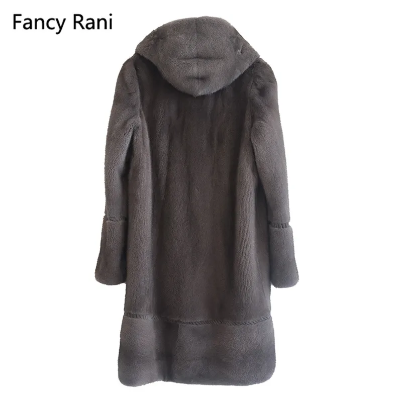 Fancy Rani Winter Genuine Mink Fur Coats For Women Natural Full Pelt Coat with Hood Fashion Overcoat Real Mink Fur Coat Hooded