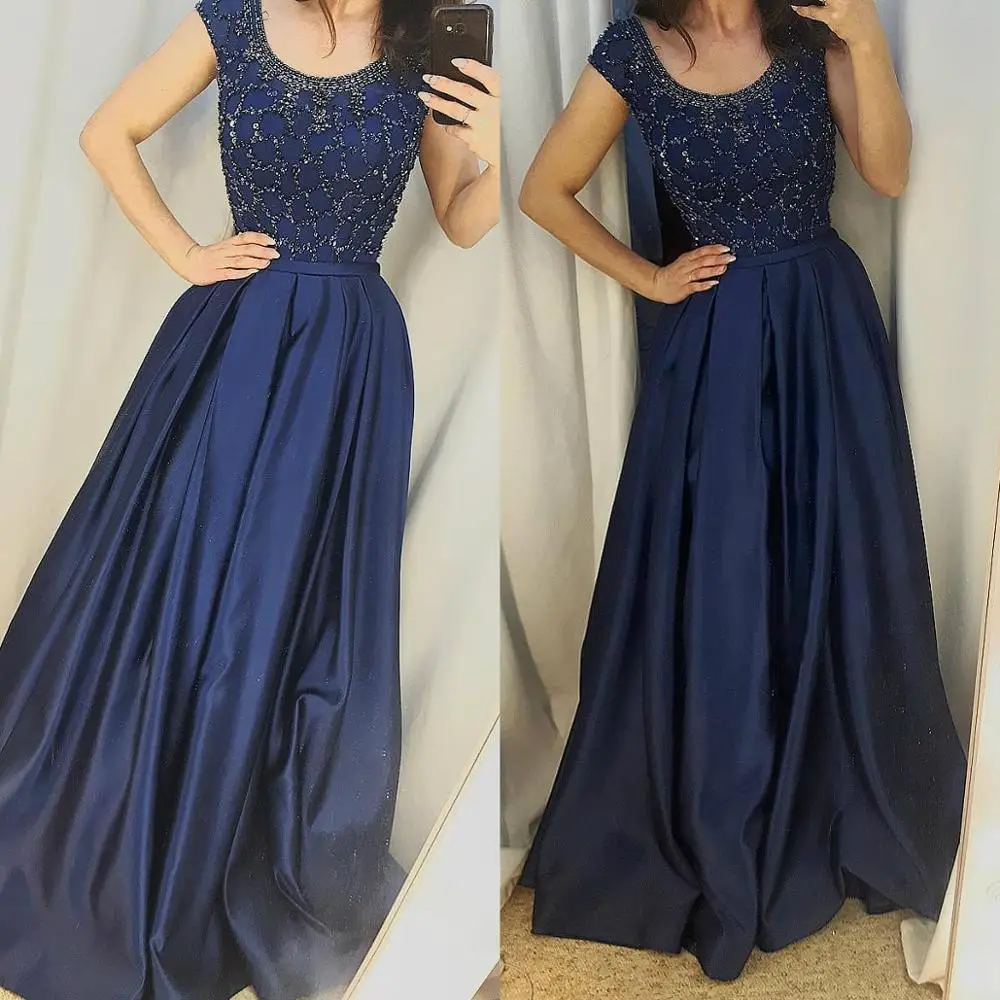 Vestidos de noche sin mangas con cuello de Joya, vestido de fiesta de línea a árabe de Dubai, ropa Formal hecha a medida, novedad de 2019