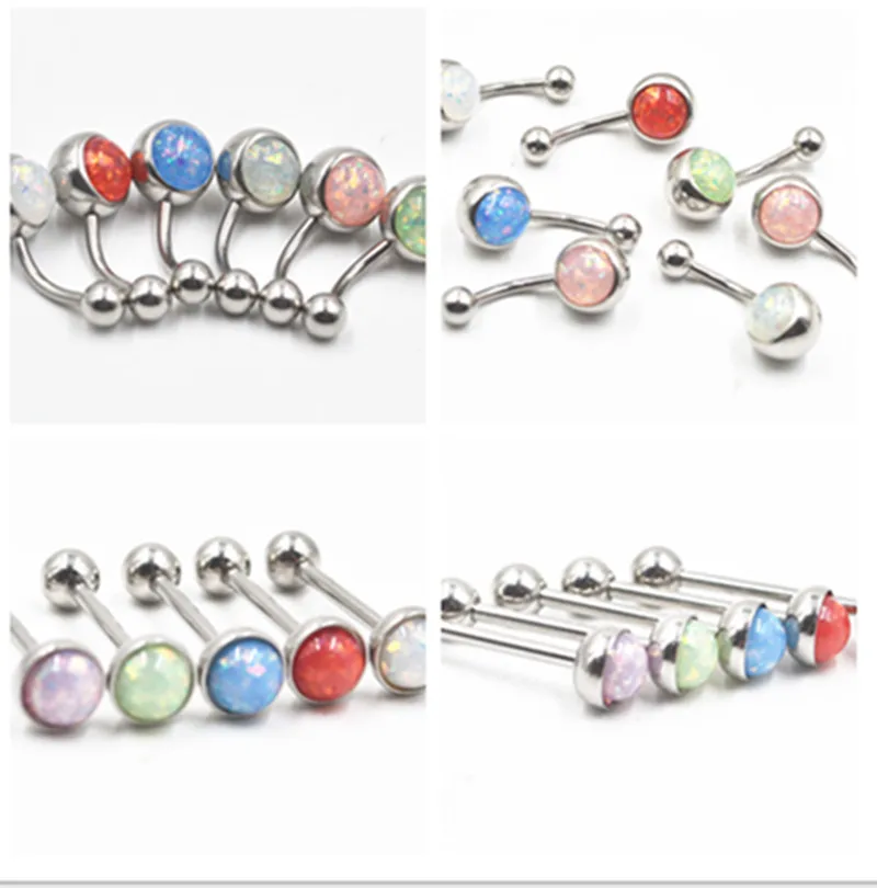 

50pcs Opal Gems Navel Belly Button Rings /Woman Belly Piercing Barbell Surgical Steel Navel Piercing Tongue/Nipple Shild Rings