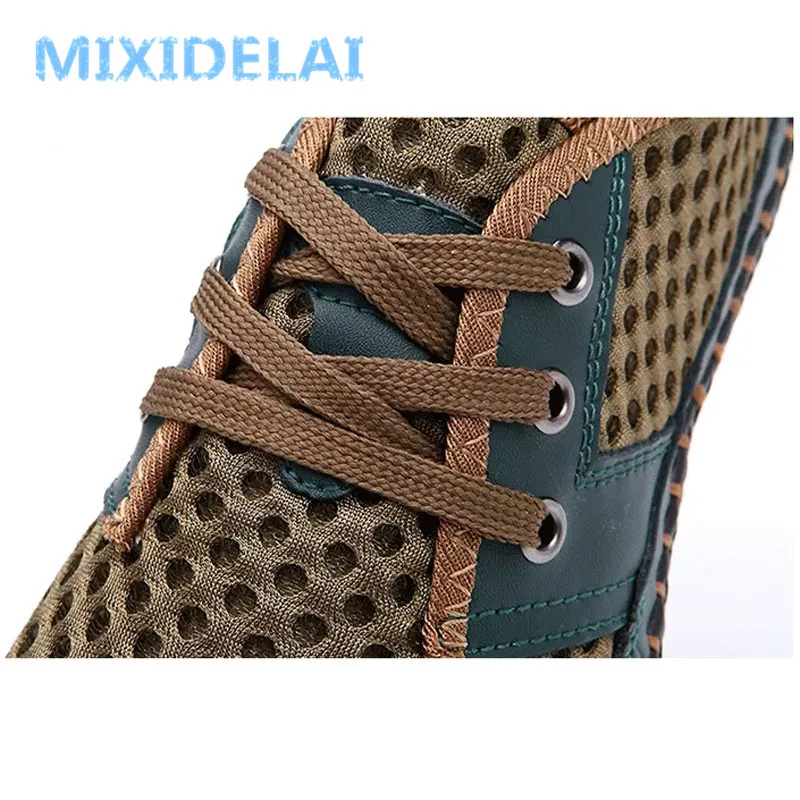 MIXIDELAI-zapatos informales de malla transpirable para hombre, mocasines cómodos hechos a mano con cordones, 38-48 talla grande, novedad de verano