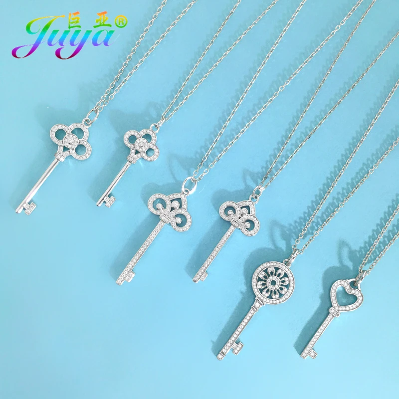 Juya Wedding Necklace Supplies Micro Pave Zircon Key Pendant Necklaces Series For Women Girls Fashion Indian Necklace