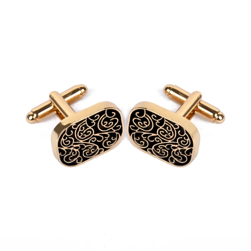 2 Pcs Vintage Palace Pattern Cufflinks For Men Jewelry Shirt Brand Retro Oblong Cuff Buttons Gold Color Plated