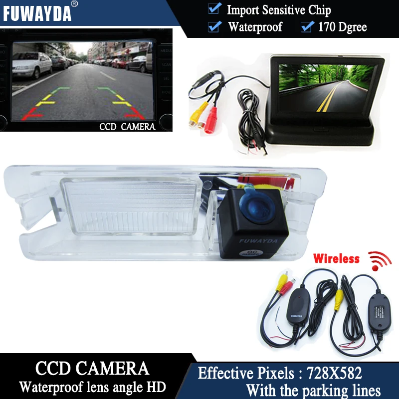 FUWAYDA Wireless Color CCD Chip Car Rear View Camera for Nissan March Renault Logan Sandero+4.3 Inch foldable LCD TFT Monitor HD