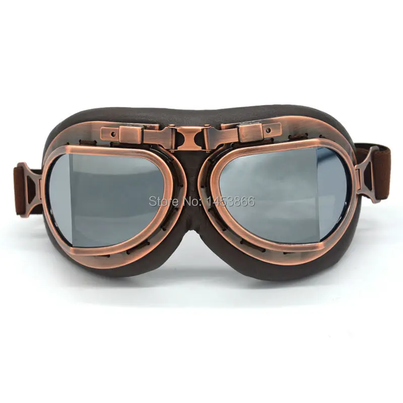 Coffee Leather Frame Moto Goggles motorcycle glasses Riding Racing Bike Driving Goggle Silver lens