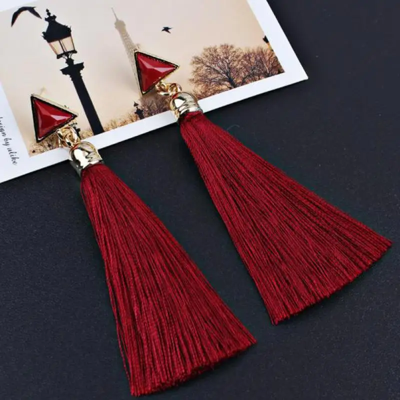 New Fashion Charm Boho Long Triangle Tassel Drop Earrings For Women Girls Party Vintage Ethnic Multicolor Earring Jewelry Gifts