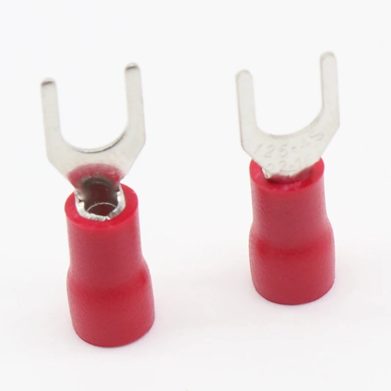 SV1.25-4 Red Furcate Fork Spade 22~16AWG Wire Crimp pressed terminals Cable Wire Connector 100PCS/Pack SV1-4 SV