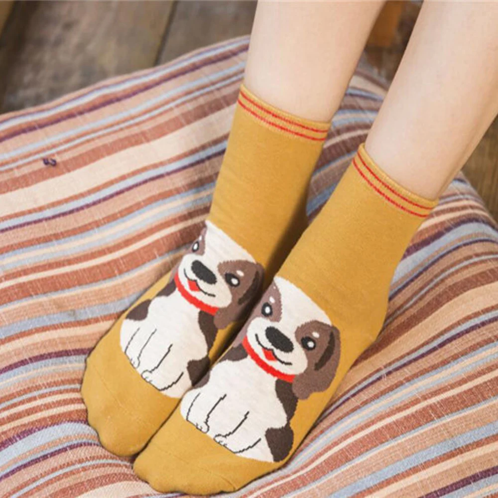 Women Socks 2019 Fashion Cartoon Kawaii Tide Shiba Bull Terrier Beagle Dog Animal Socks Creative Funny Lovely Happy Cotton Socks