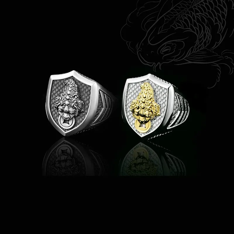 

100%sterling silver ring palace restoring ancient ways of Chinese wind single simple man personality spittor shield alive ring