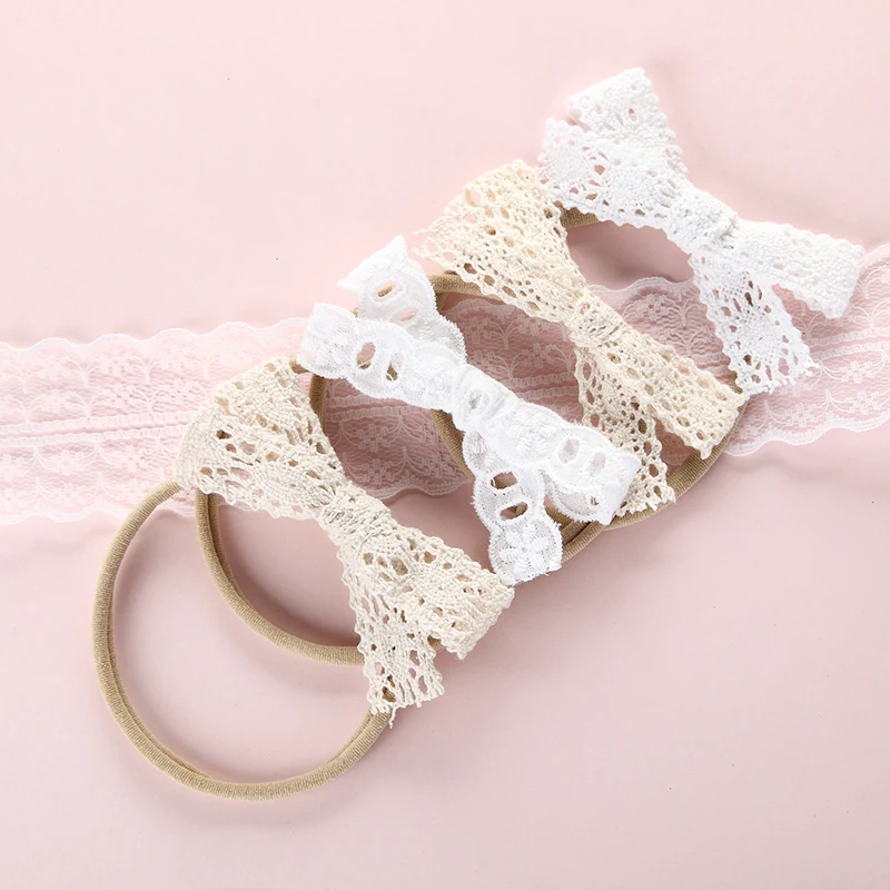 

12 pcs/lot, Vintage Lace Bow Nylon Headband or Hair Clips, Baby Shower Gift
