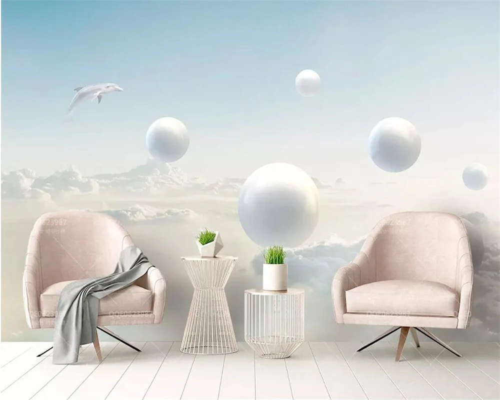 wellyu Custom wallpaper 3d photo murals dolphin blue sky white clouds surreal 3d stereo ball background wall papers home decor