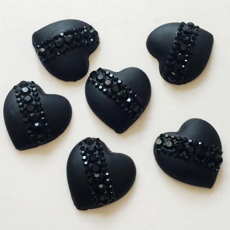 20pcs  20mm DIY black heart-shaped resin rhinestones wedding accessories scrapbook gift resin drill-A238