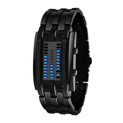 Future Technology Binary Black Stainless Steel Couple Watch Date Digital LED Bracelet Sport Watches