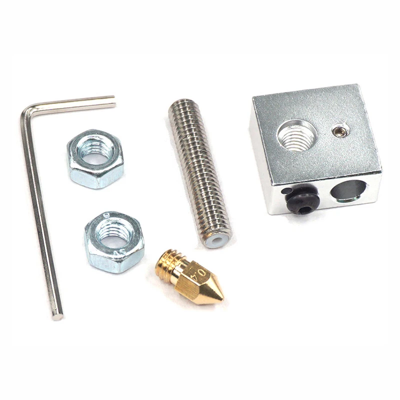 

New 3D printer accessories aluminum heating block 1.75mm consumables threaded pipe 0.4mm nozzle 1.5mm wrench set