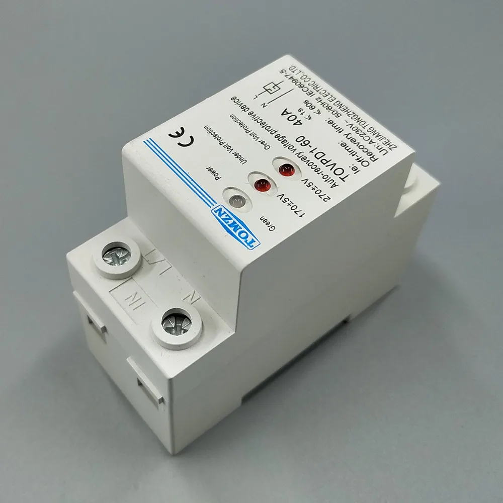 40A 230V Din rail 3 LED automatic reconnect over voltage and under voltage protective device protector protection relay