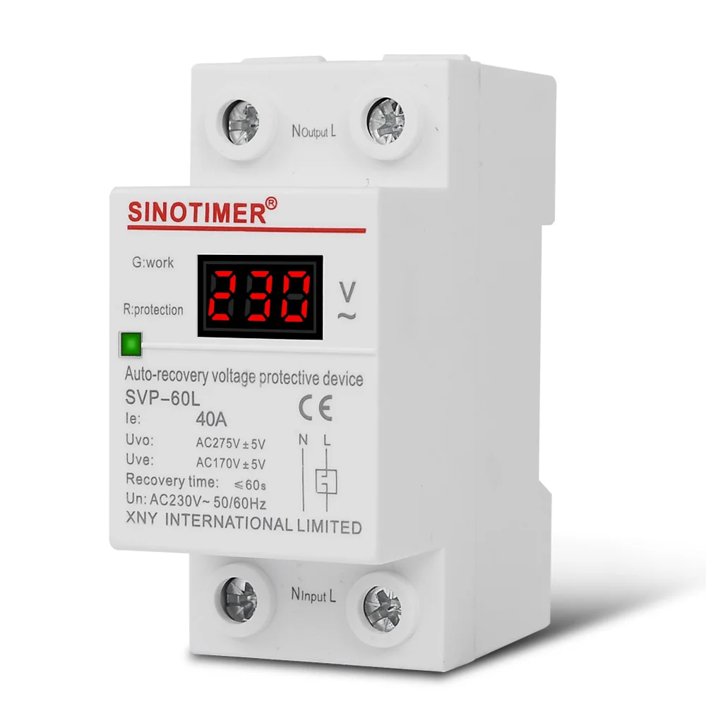 230V AC 40A Din Rail Automatic Recovery Reconnect Over Under Voltage Relay Protective Device Protector Overvoltage Protection