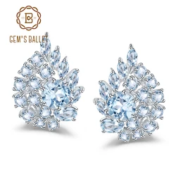 Gem's Ballet 6.33Ct Natural Sky Blue Topaz Gemstone Flower Stud Earrings 925 Sterling Silver Fine Jewelry For Women