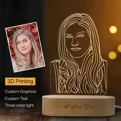 Luz de noche 3D personalizada con USB, lámpara de noche con Base de madera DIY para boda, regalo de Navidad, luz de vacaciones, foto de Texto personalizado, envío directo