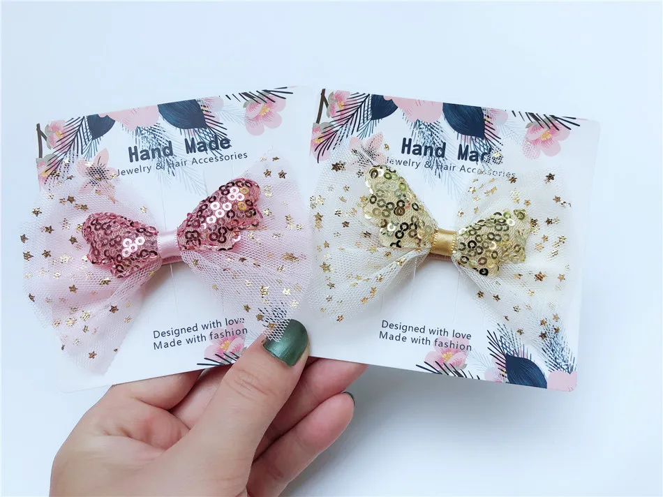 

Boutique 20pcs Fashion Cute Glitter Star Bow Hairpins Solid Sequin Wings Bowknot Hair Clips Princesss Headwear Hair Accessories