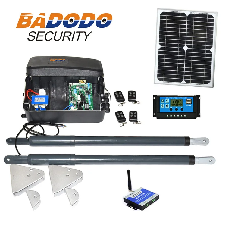 Automatic Gate Opener Kit Heavy Duty Solar Dual Gate Operator for Dual Swing Gates Up to 16 Feet or 440 Pounds GSM optional