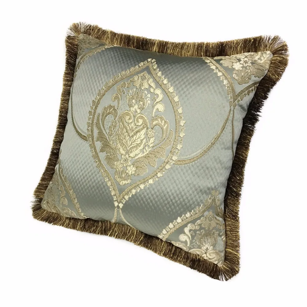 Luxurious American Locational Damask Gray Blue Sofa Chair Cushion Cover Woven Decorative Lumbar Pillow Case 45 x 45cm & 30x50cm