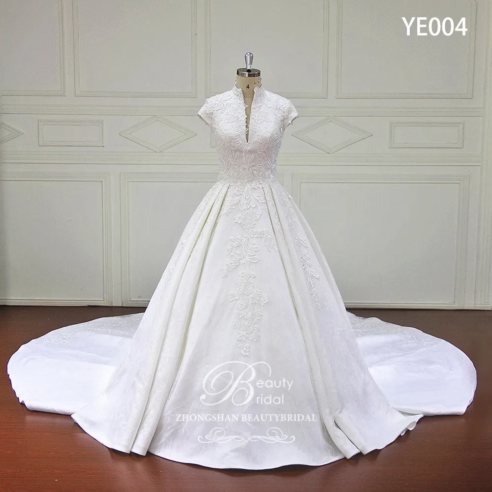 Rming a linha vestidos de casamento applique laço zíper voltar vestido de noiva venda quente do vintage ye004