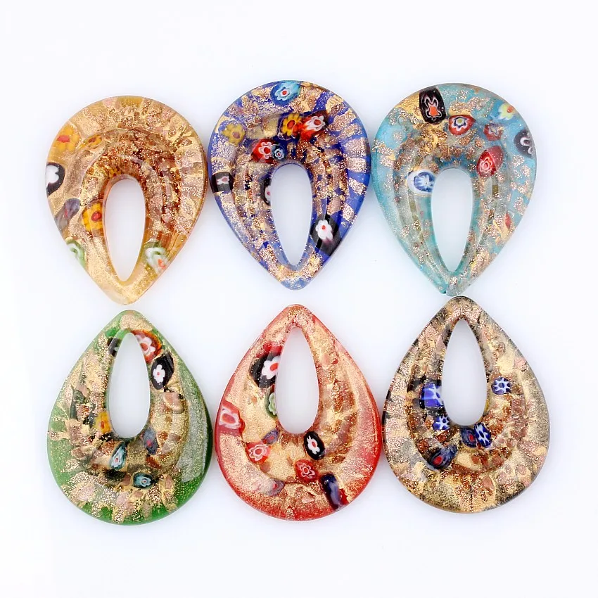 Fashion Beauty Wholesale 6pcs Handmade Murano Lampwork Glass Mixed Colorful Drop Millefiori Charms Pendants