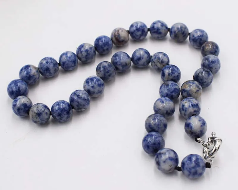 blue spot  jade round 12mm necklace 17inch  wholesale beads nature FPPJ woman 2017