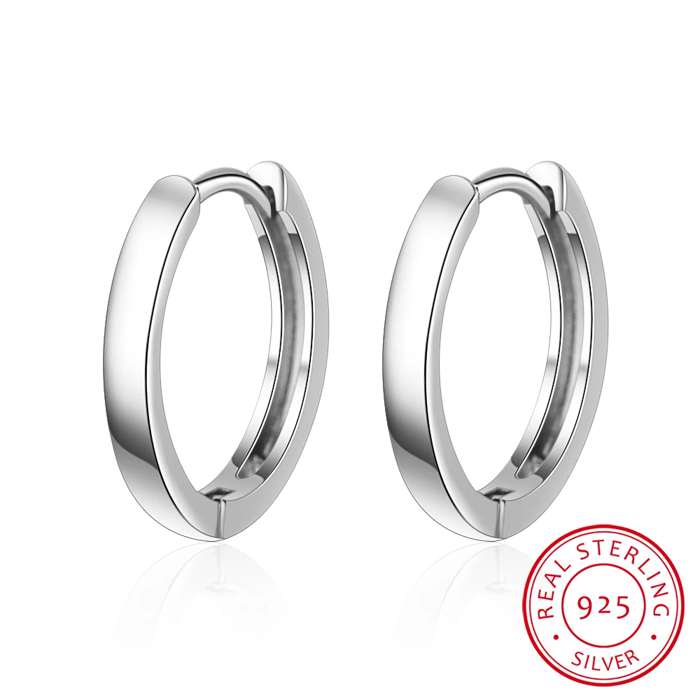 Smooth Round Hoop Earrings Genuine 925 Sterling Silver 14mm For Men Woman Trendy Circle Earrings Thick Than Normal One