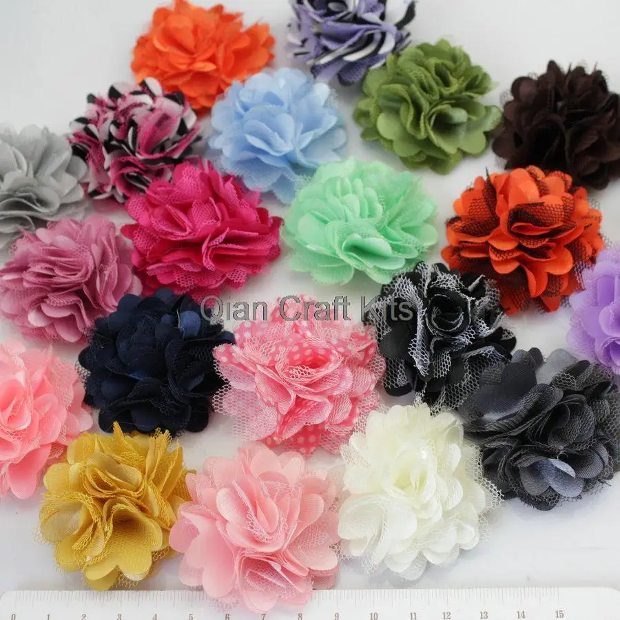 60 Flowers for Newborn Photo Prop diy Baby Girl Toddler Headband 50mm Satin Tulle Flower mixed colors or you pick