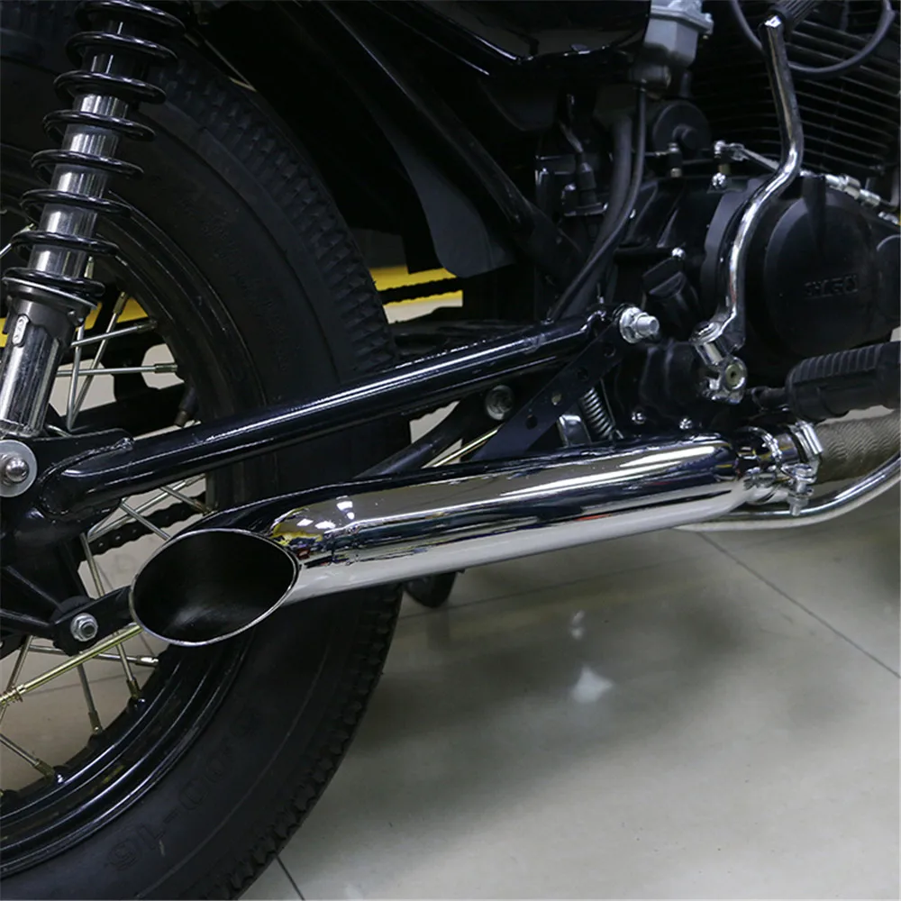 Chrome Turn Out Motorcycles Galvanized Iron Exhaust Muffler Pipe Slash Cut for Bobber Chopper Cafe Racer Scrambler