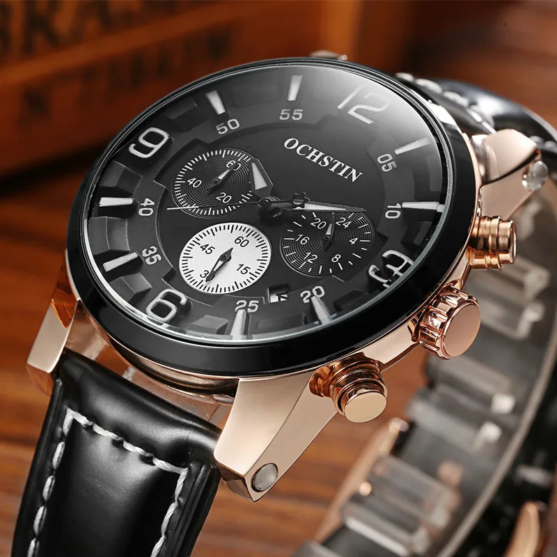 

Top Luxury Brand OCHSTIN Men Sports Watches Quartz Hours Chronograph 6 Hands Clock Man Leather Strap Military Men's Wrist Watch