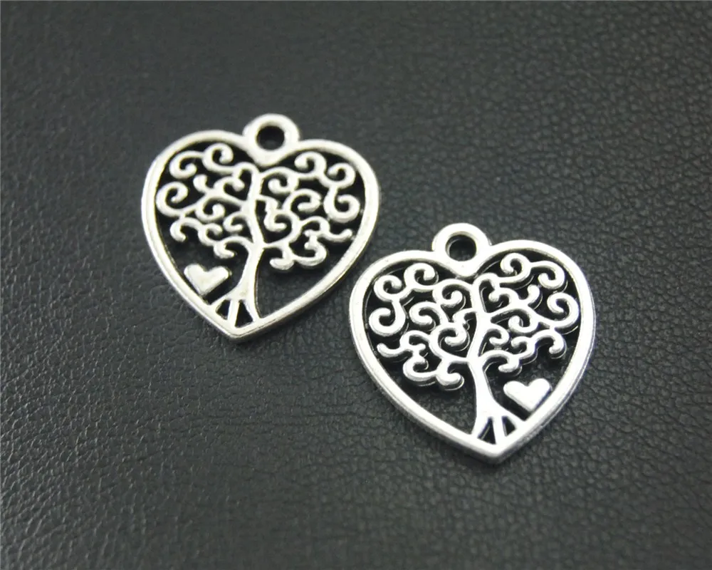 40Pcs Zilver Kleur Hart Liefde Boom Charm Hanger Diy Ketting Armband Finding 18X19Mm A1841