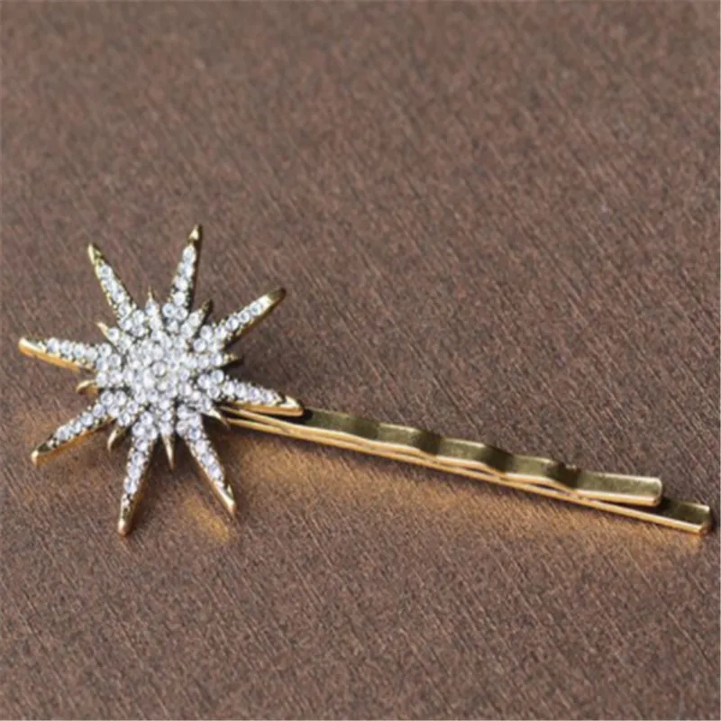 1 Pcs Fashion Girl White Crystal Rhinestones Hairpin Star Moon Round Shape Women Hair Clips Barrettes Hair Styling Accessories