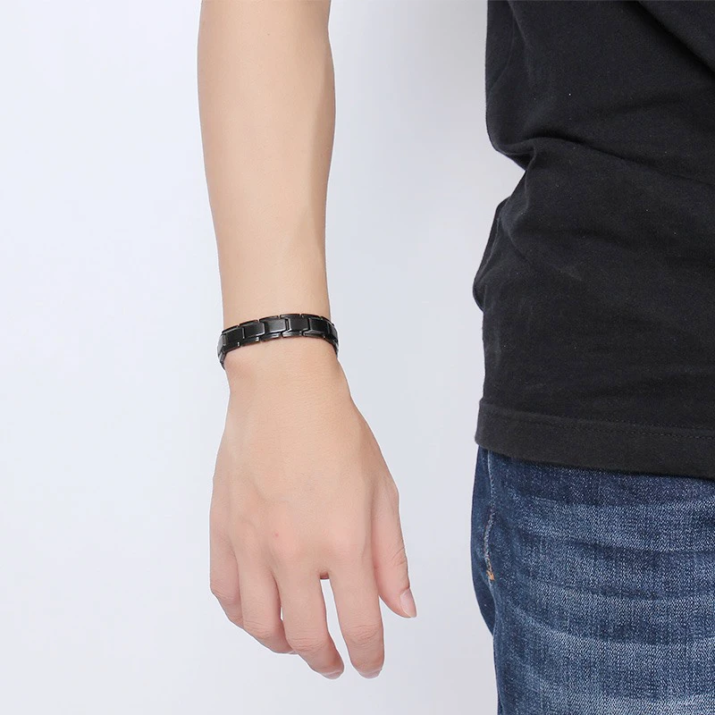 Pulseira magnética Vinterly Black Steel para homens e mulheres, pulseira de germânio, pulseiras holográficas, corrente masculina, benefícios