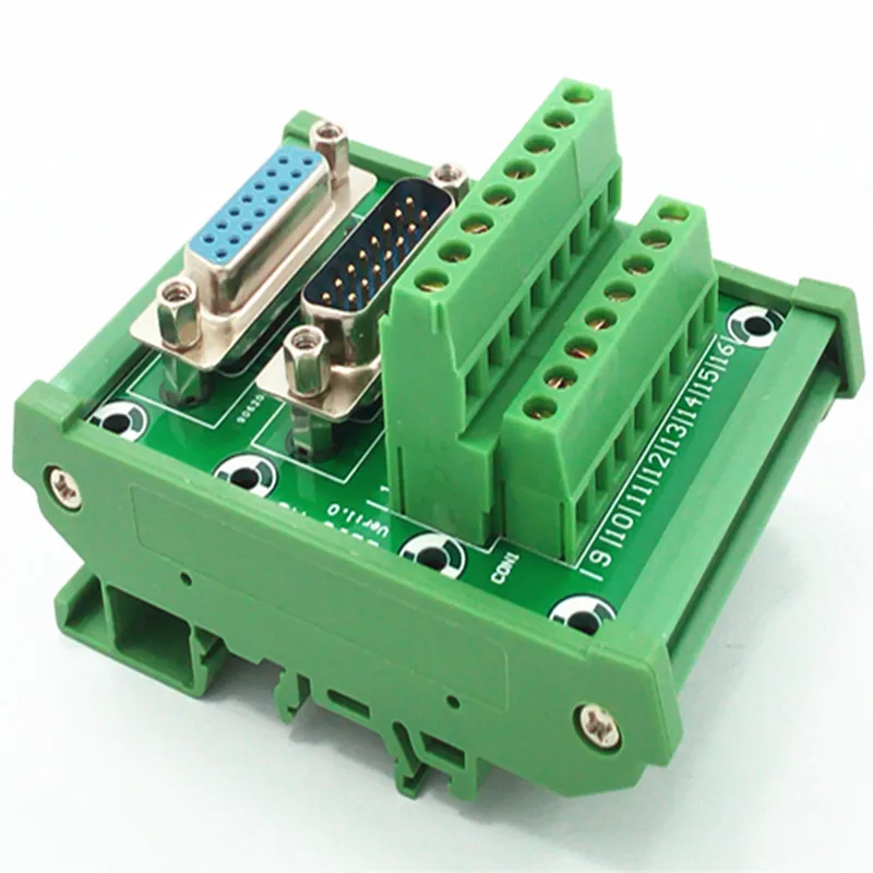 D-SUB DB15 DIN Rail Mount Interface Module  Male/Female Header Breakout Board, Terminal Block, Connector.