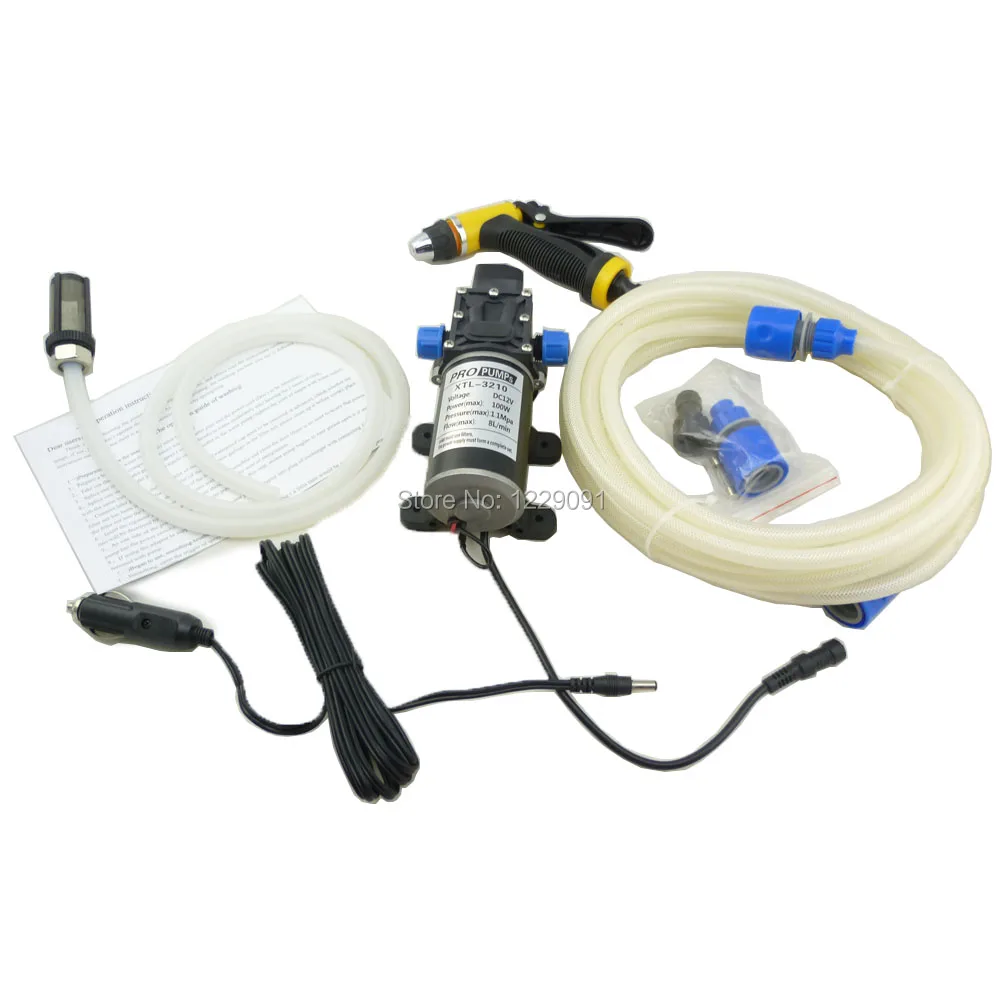 Portable 12 volt car wash machine 100w with high pressure water pump coming with car cigarette lighter adaptor