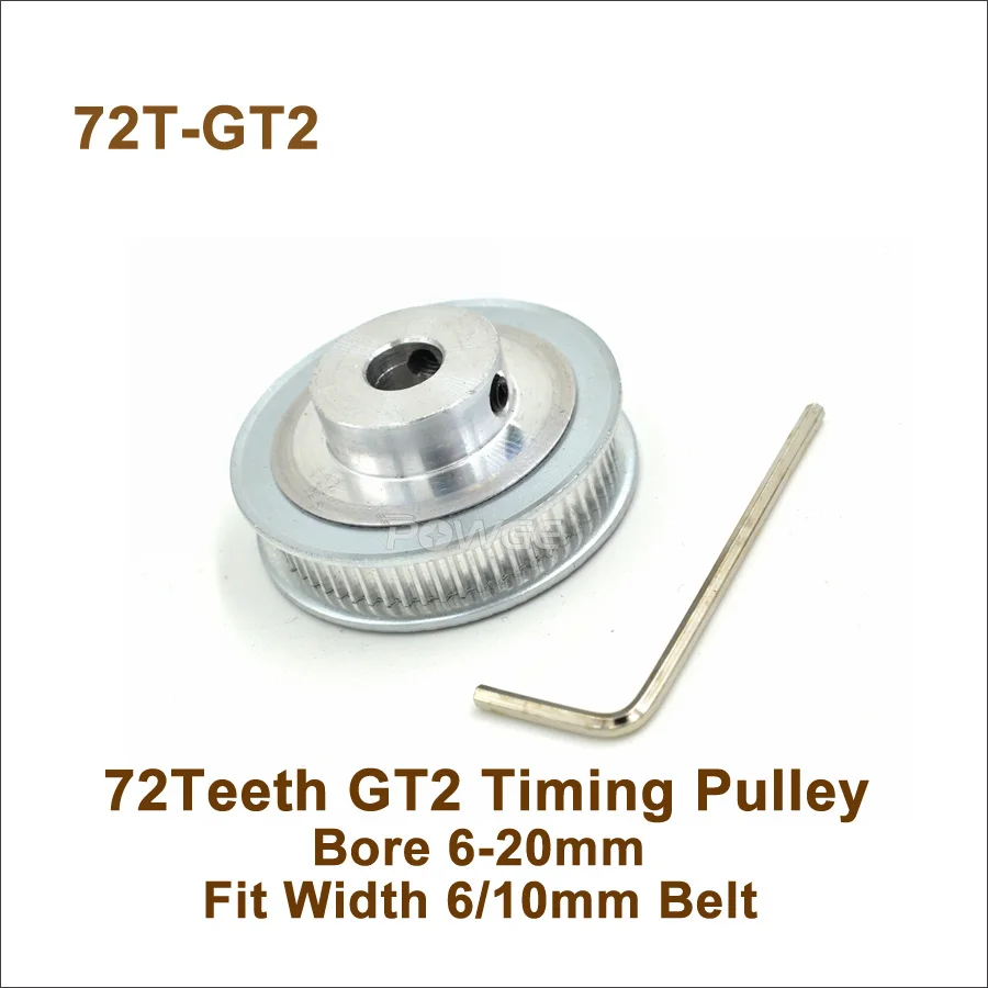 

POWGE 72 Teeth 2GT Timing Pulley Bore 6-20mm Fit W=6/10mm 2GT Synchronous Belt 72T 72Teeth GT2 Pulley 3D Printer