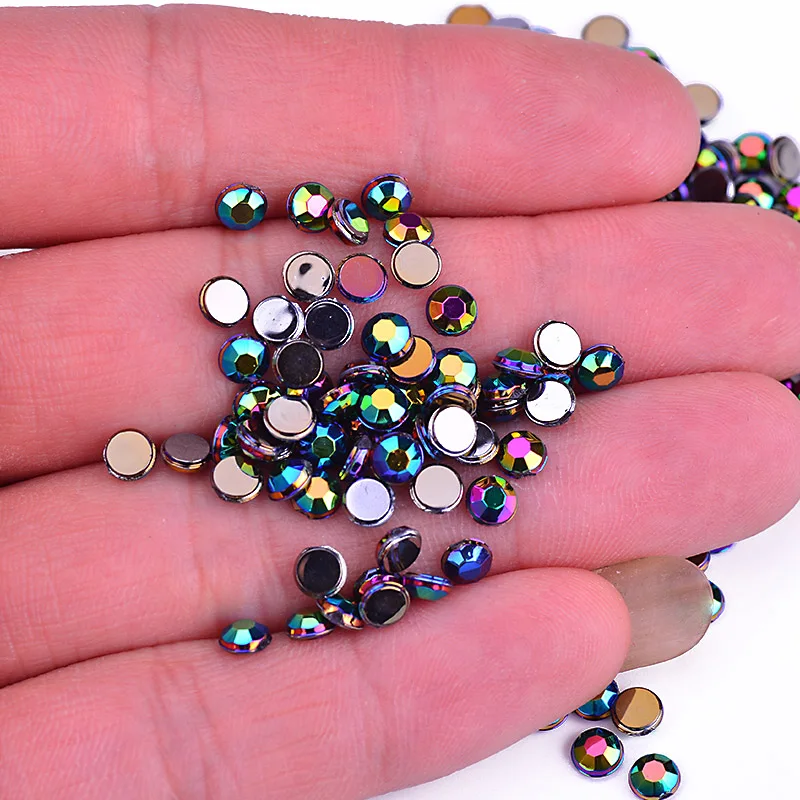 JUNAO 4mm Black AB Crystal Small Nail Rhinestones Non Hotfix Strass Flatback Acrylic Stones Round Diamond Beads for DIY Crafts