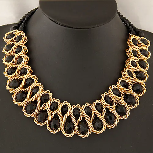 Kymyad Bijoux Femme Trendy Chunky Statement Necklace Women Double Line Crystal Beads Necklaces & Pendants Maxi Necklace