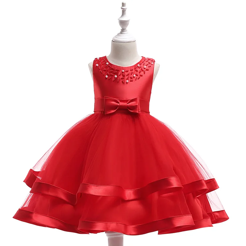 2023 Summer Dress For Girls Elegant Princess Birthday Dress With Bow Kids Girl Wedding Party Dresses Children Evening Clothes